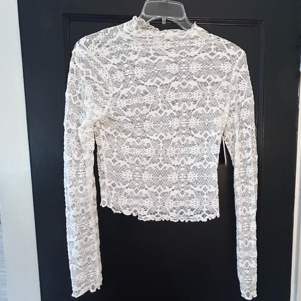 Ivory lace mock neck top